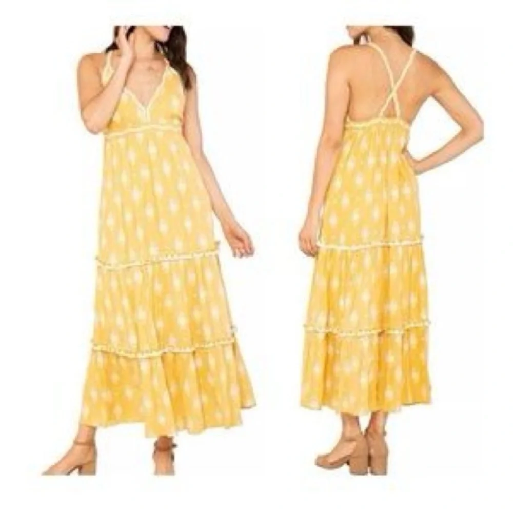 RAGA Sunlit Yellow Maxi Dress with White Accents size large - Picture 11 of 12
